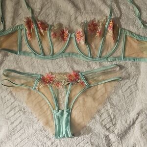 Sheer Floral Embroidered Lingerie Set
